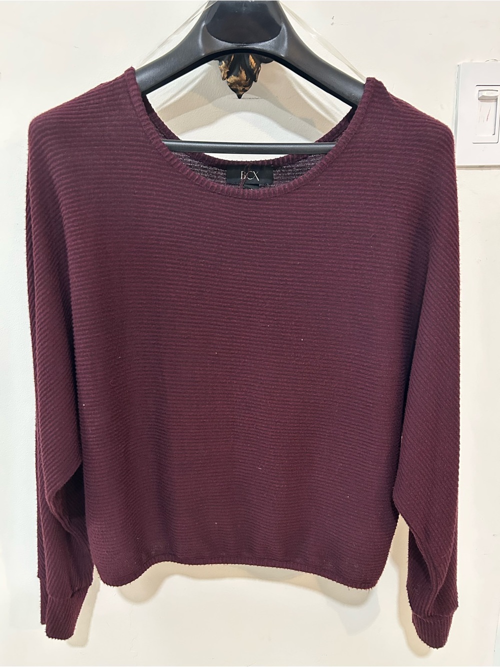 BCX Burgundy Ribbed Knit Dolman Sleeve Scoop Neck Pullover Sweater L